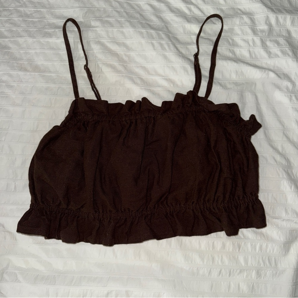 Wild Fable Chocolate Brown Ruffled Top